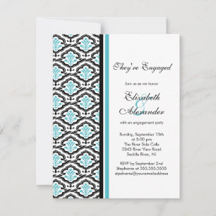 Damask Engagement Party Invitation turquoise blue
