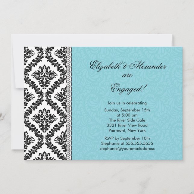 Damask Engagement Party Invitations Blue (Front)