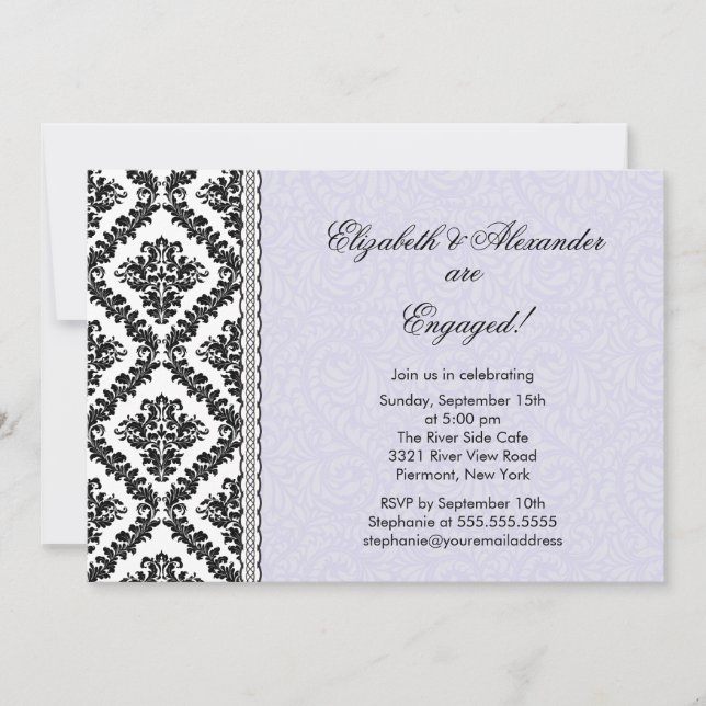 Damask Engagement Party Invitations Purple (Front)