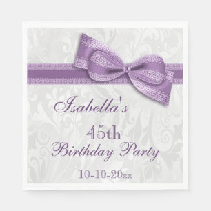 Damask & Faux Bow Girls 45th Birthday Napkin