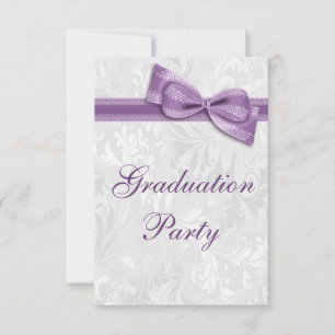 Damask & Faux Bow Girls Graduation Party Invitation