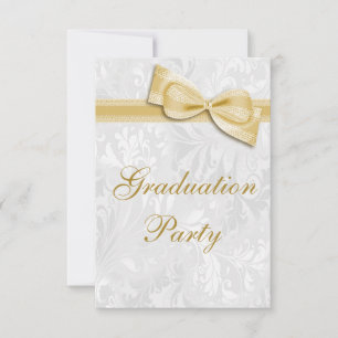 Damask & Faux Bow Girls Graduation Party Invitation