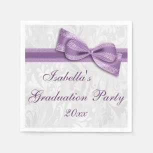 Damask & Faux Bow Girls Graduation Party Napkins