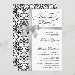 Damask Faux Silver Ribbon Rehearsal Dinner Invitation