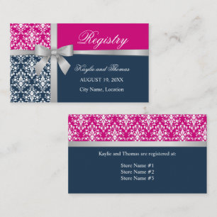 Damask Faux Sliver Ribbon Navy Blue Fuchsia Insert