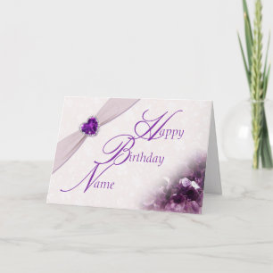 Damask February Gemstone Birthday Greeting Card