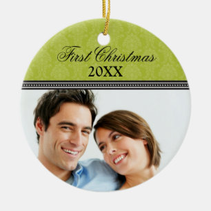 Damask First Christmas Wedding Ornament (olive)