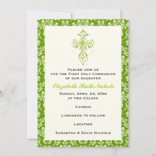 Damask First Holy Communion Baptism Confirmation Invitation