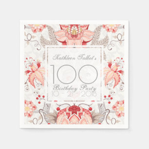 Damask Floral 100th Birthday Party Paper Napkin