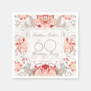 Damask Floral 60th Birthday Party Paper Napkin