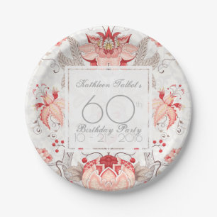 Damask Floral 60th Birthday Party Paper Plate