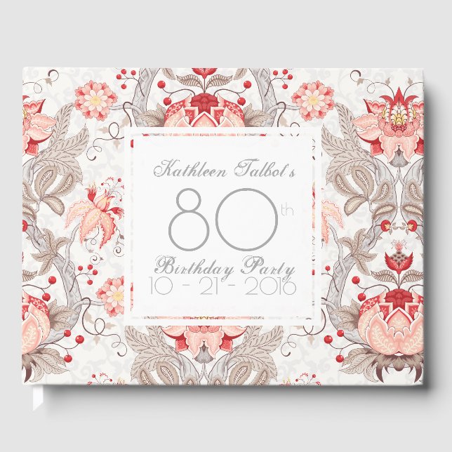 Damask Floral 80th Birthday Party Guest Book (Front)