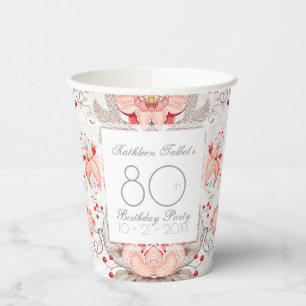 Damask Floral 80th Birthday Party Paper Cup