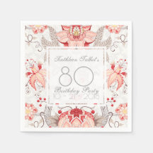 Damask Floral 80th Birthday Party Paper Napkin