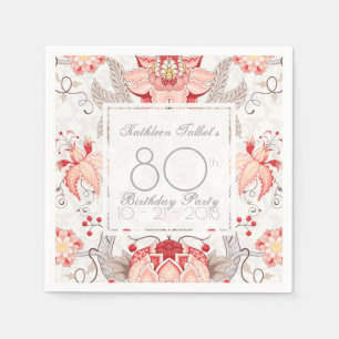 Damask Floral 80th Birthday Party Paper Napkin