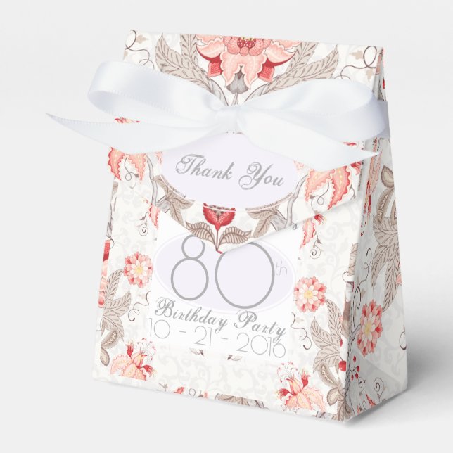 Damask Floral 80th Birthday Thank You Favour Box (Front Side)