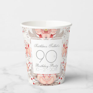 Damask Floral 90th Birthday Party Paper Cup