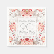Damask Floral 90th Birthday Party Paper Napkin