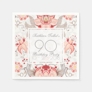 Damask Floral 90th Birthday Party Paper Napkin
