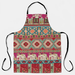 Damask, floral and geometric with colourful patchw apron