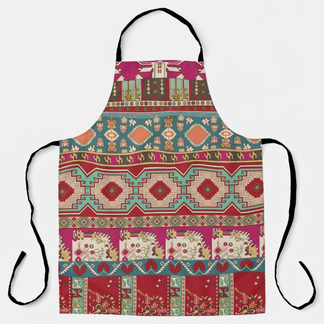 Damask, floral and geometric with colourful patchw apron (Front)
