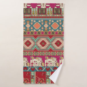 Damask, floral and geometric with colourful patchw bath towel