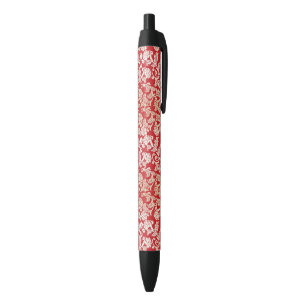 Damask floral background pattern black ink pen