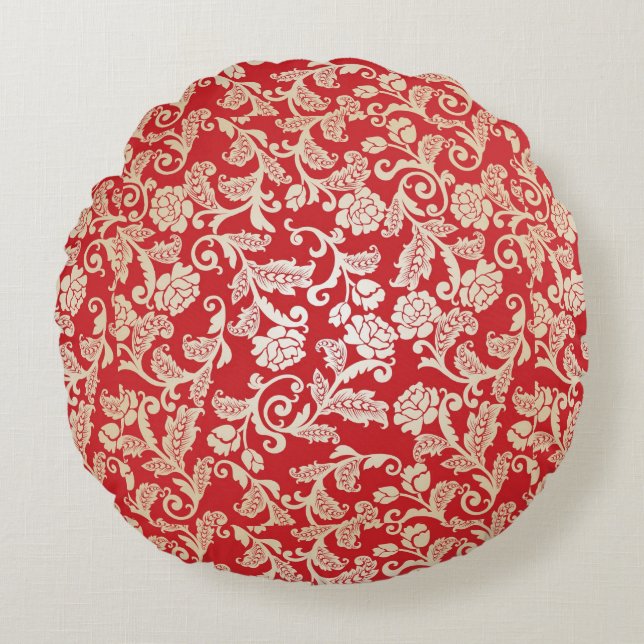 Damask floral background pattern round cushion (Front)