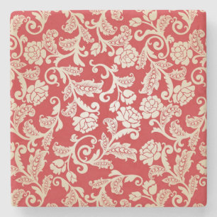 Damask floral background pattern stone coaster