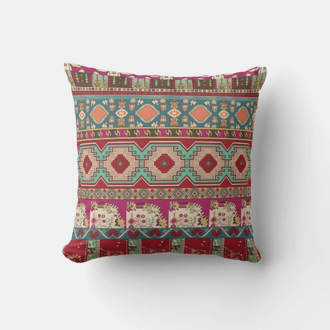 Damask Floral Geometric Colourful Patchwork Cushion (Front)