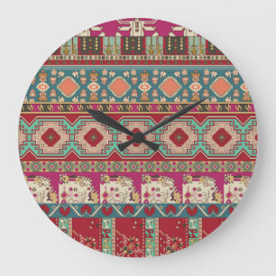 Damask Floral Geometric Colourful Patchwork Large Clock