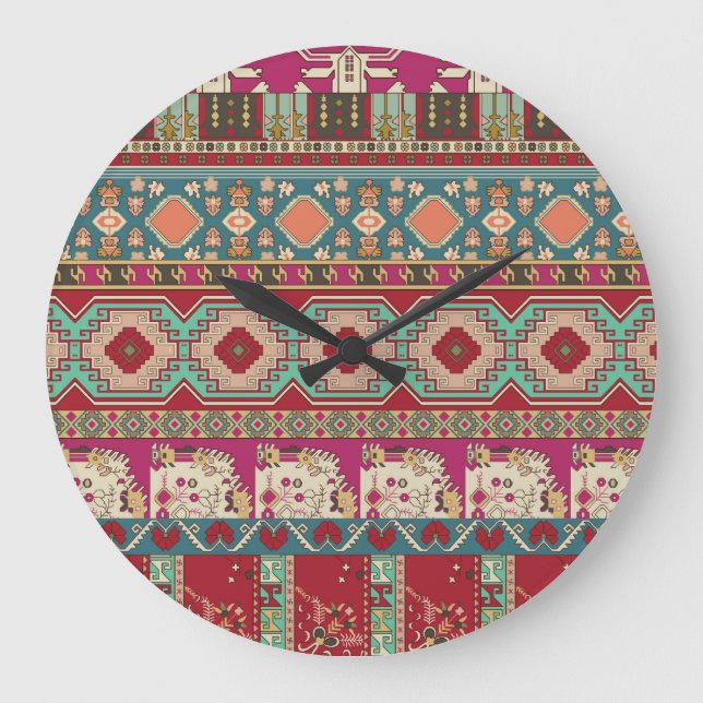 Damask Floral Geometric Colourful Patchwork Large Clock (Front)
