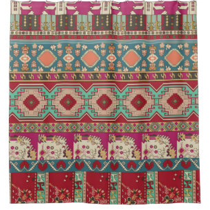 Damask Floral Geometric Colourful Patchwork Shower Curtain