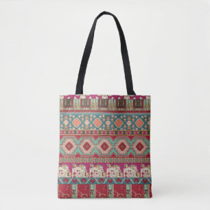 Damask Floral Geometric Colourful Patchwork Tote Bag