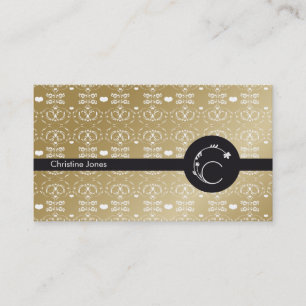 DAMASK FLORAL LETTER C MONOGRAM GOLD BUSINESS CARD