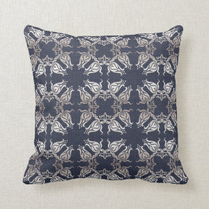 damask floral navy pattern cushion