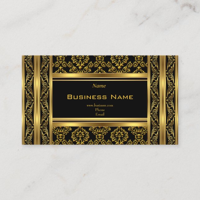 Damask Floral Ornate Gold Black Elegant Classy Business Card (Front)