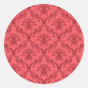 Damask floral pattern classic round sticker