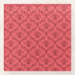 Damask floral pattern glass coaster
