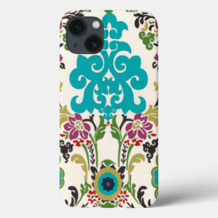 Damask Floral Patterns Plum Turquoise iPhone 13 Case