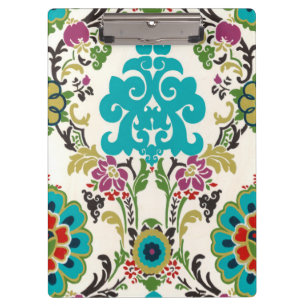 Damask Floral Patterns Plum Turquoise Clipboard