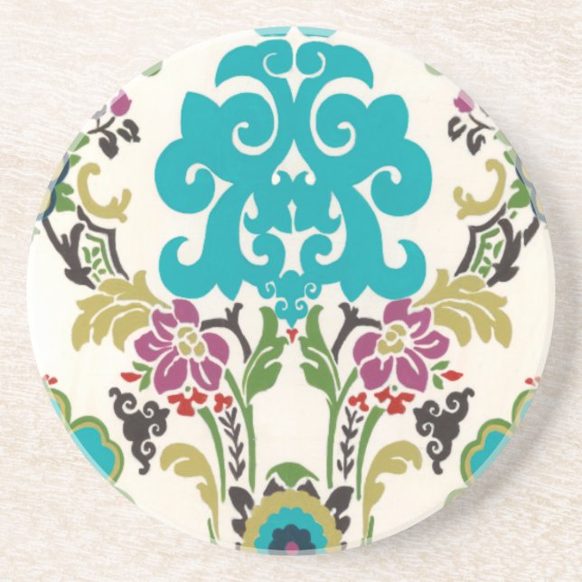Damask Floral Patterns Plum Turquoise Coaster (Front)
