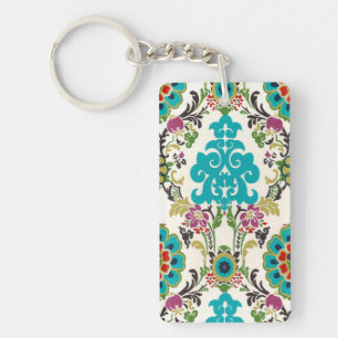 Damask Floral Patterns Plum Turquoise Key Ring