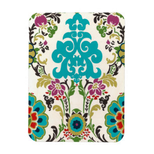 Damask Floral Patterns Plum Turquoise Magnet