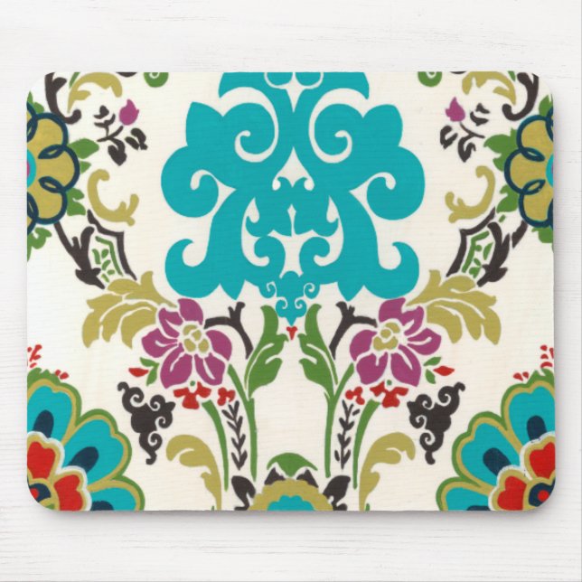 Damask Floral Patterns Plum Turquoise Mouse Mat (Front)