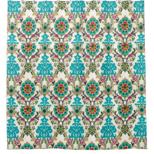 Damask Floral Patterns Plum Turquoise Shower Curtain