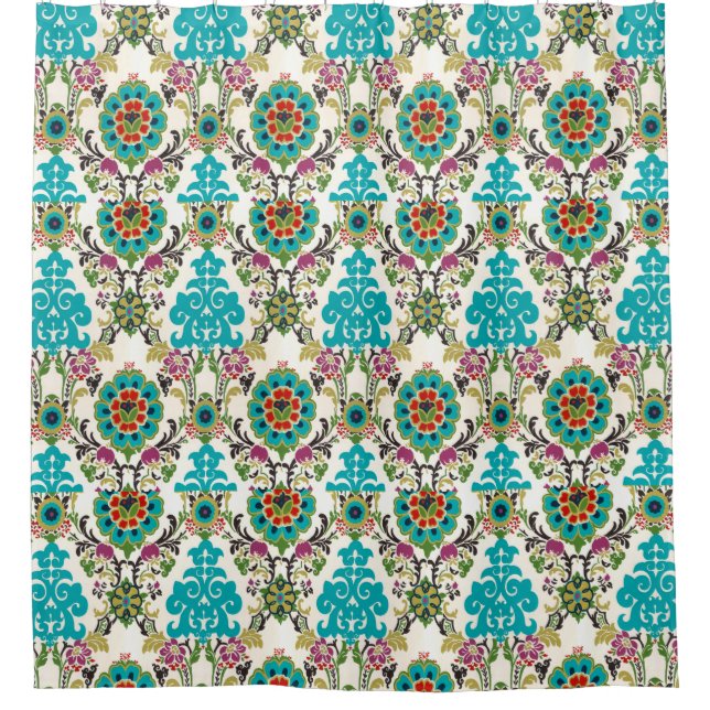Damask Floral Patterns Plum Turquoise Shower Curtain (Front)