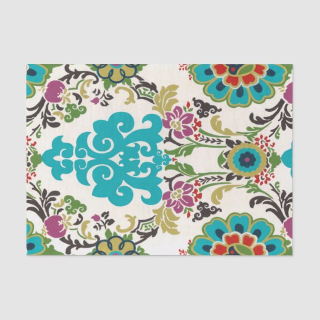 Damask Floral Patterns Plum Turquoise Tissue Paper (Front)