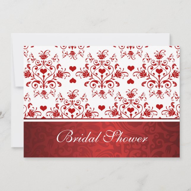 Damask floral red hearts Bridal Shower Invitation (Front)
