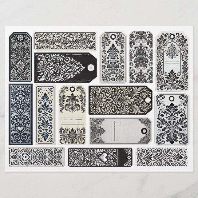 Damask Flourished Tags • Junk Journal Scrapbook... (Front)